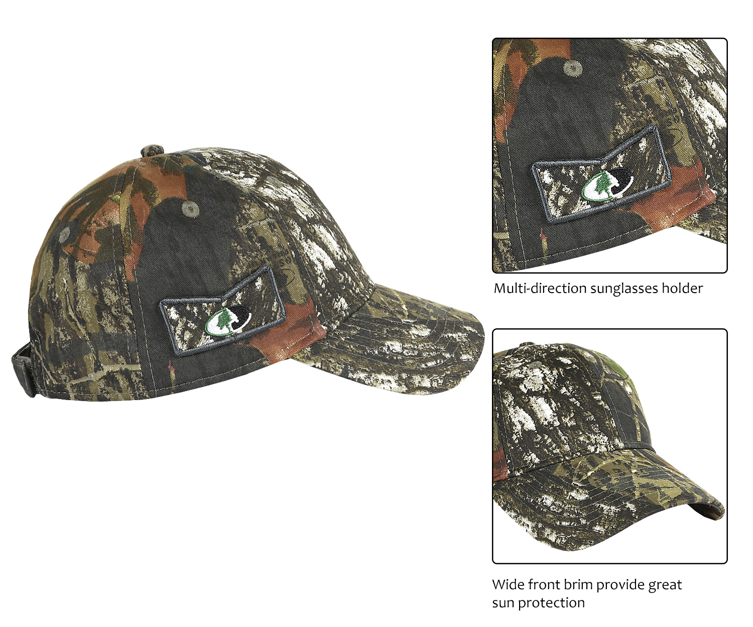 Men's Hunting Fishing Hat Camo OptiGrab Adjustable Mesh Ball Cap 3D